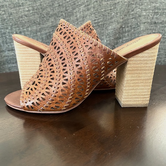 Jeffrey Campbell Kelowna Perforated Mule Sandal in Cognac Leather - Picture 1 of 4